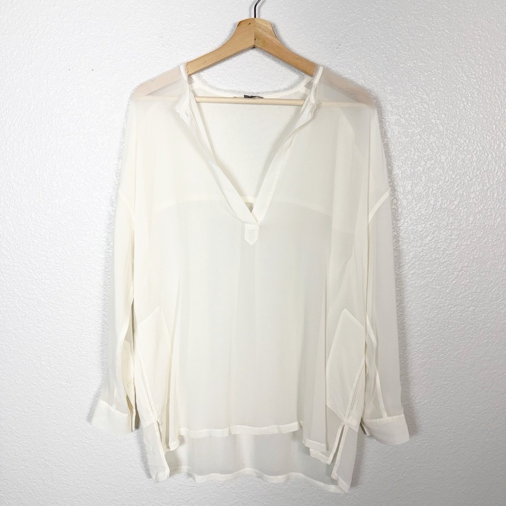 Vince Silk Sheer Popover Long Sleeve Blouse Women's Size S Quiet Luxury Ethereal